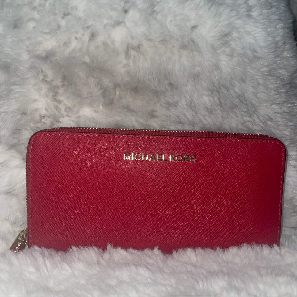 Red saffiano leather Continental wallet large Michael Kors wallet - Picture 6 of 16
